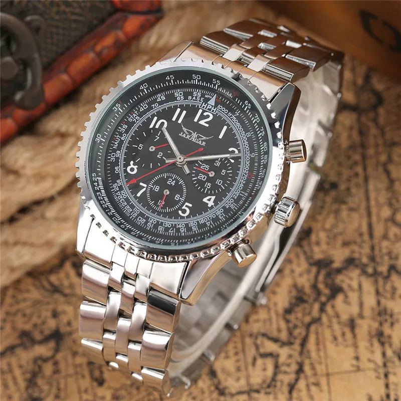 JARAGAR Date Display Mechanical Watch Men Automatic Self-wind Analog Wrist Watches Stainless Steel Band Classic Men's Clock  BOX