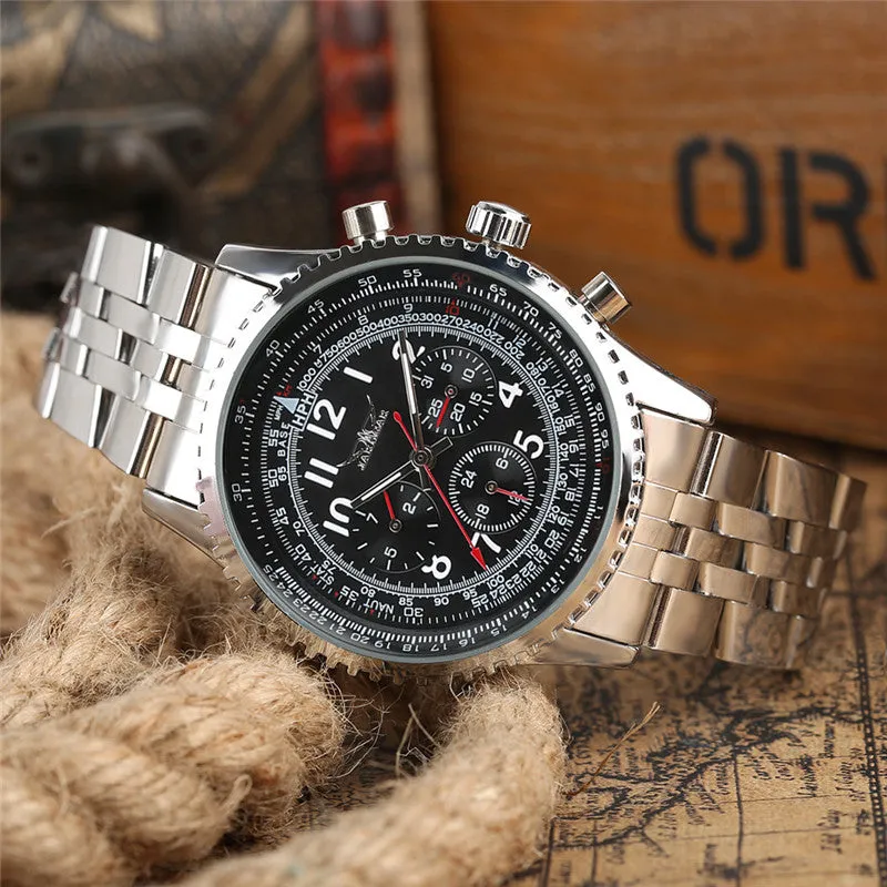 JARAGAR Date Display Mechanical Watch Men Automatic Self-wind Analog Wrist Watches Stainless Steel Band Classic Men's Clock  BOX