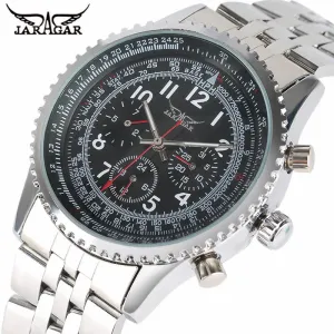 JARAGAR Date Display Mechanical Watch Men Automatic Self-wind Analog Wrist Watches Stainless Steel Band Classic Men's Clock  BOX