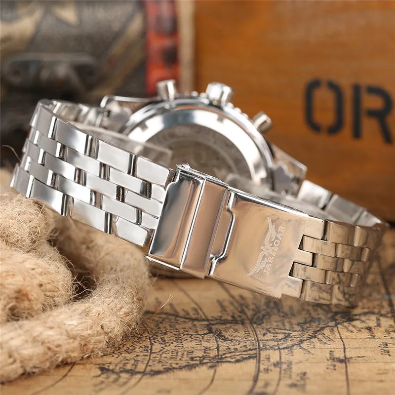 JARAGAR Date Display Mechanical Watch Men Automatic Self-wind Analog Wrist Watches Stainless Steel Band Classic Men's Clock  BOX