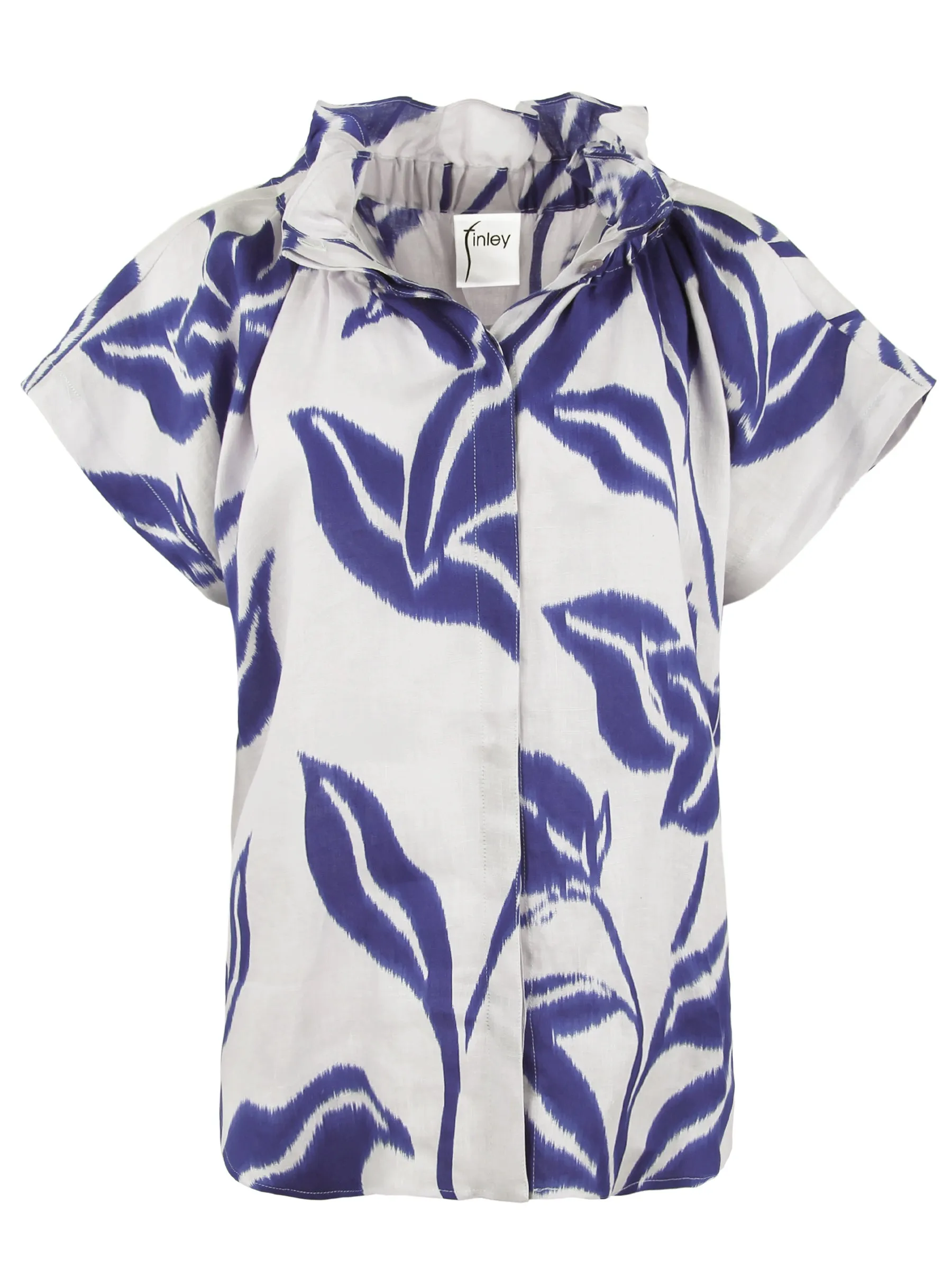 Jenny Washed Linen Blouse Natural/Royal Batik