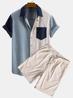 Judas® | Short Sleeve Corduroy Patchwork Shirt & Corduroy Drawstring Shorts