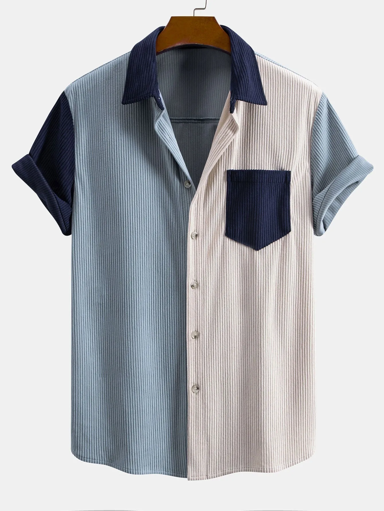 Judas® | Short Sleeve Corduroy Patchwork Shirt & Corduroy Drawstring Shorts