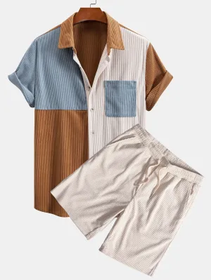 Julio® | Colorblock Corduroy Shirt & Corduroy Drawstring Shorts