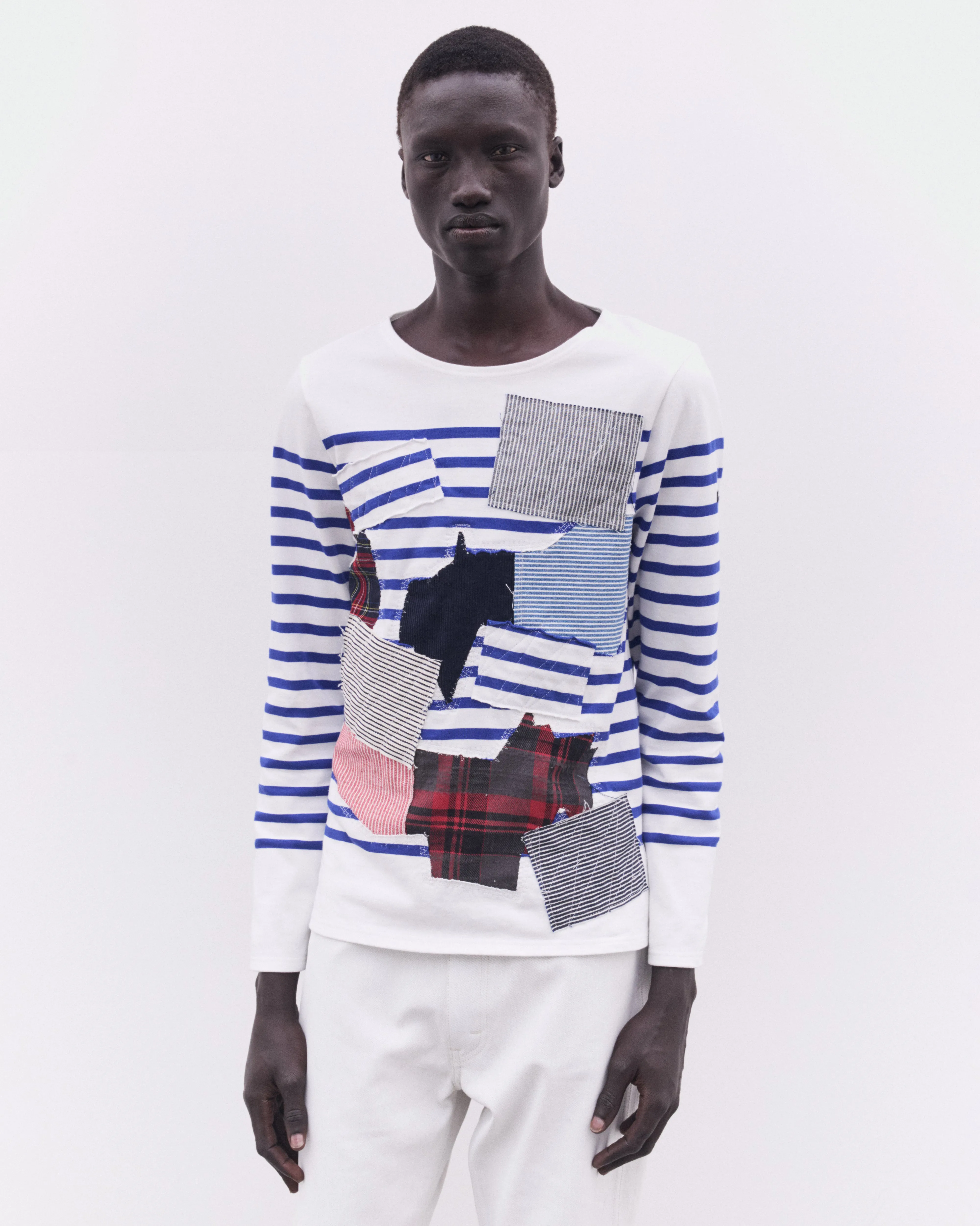 Junya Watanabe MAN - Saint James Multi Fabric Sailor Striped L/S T-Shirt - (White/Blue)