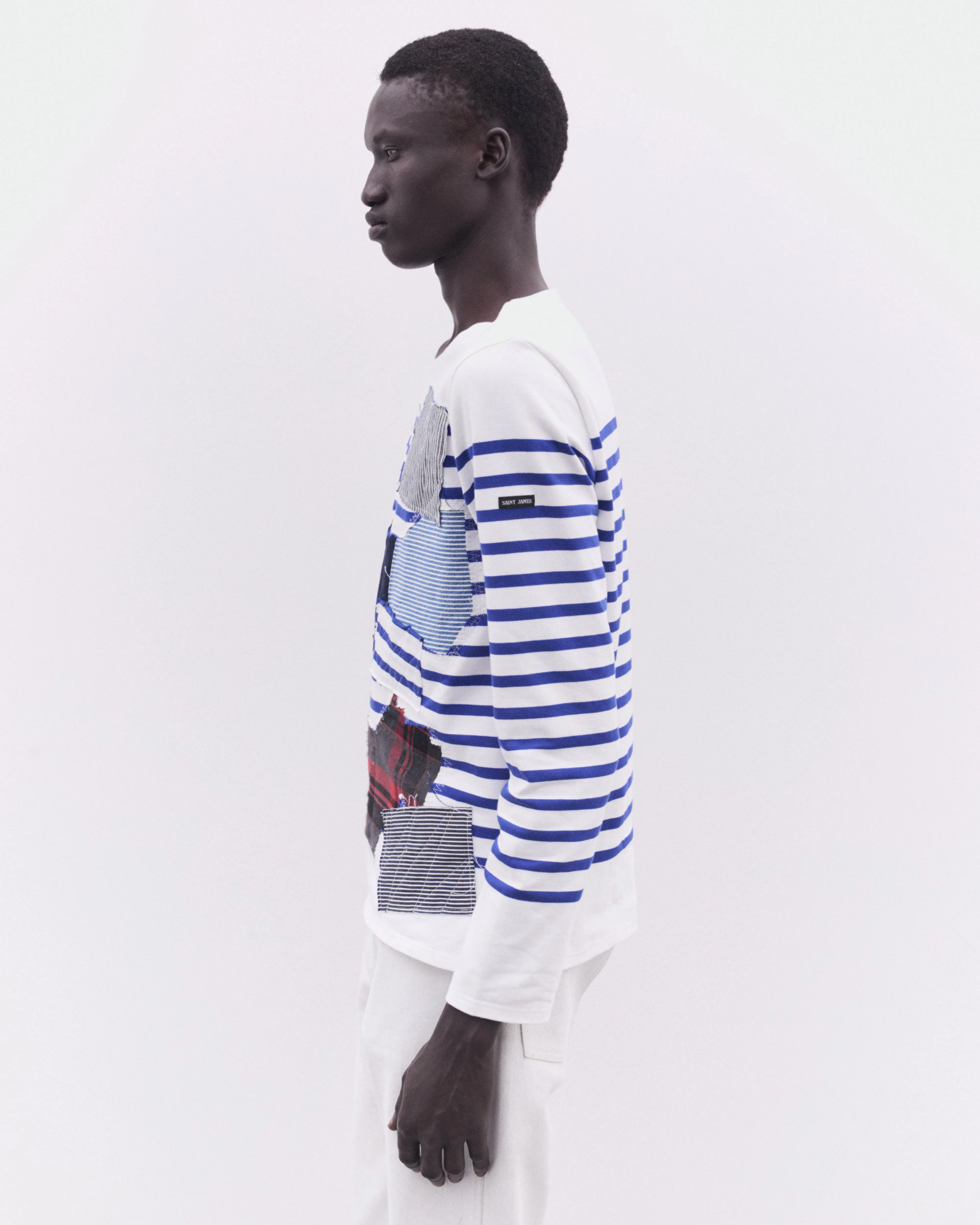 Junya Watanabe MAN - Saint James Multi Fabric Sailor Striped L/S T-Shirt - (White/Blue)