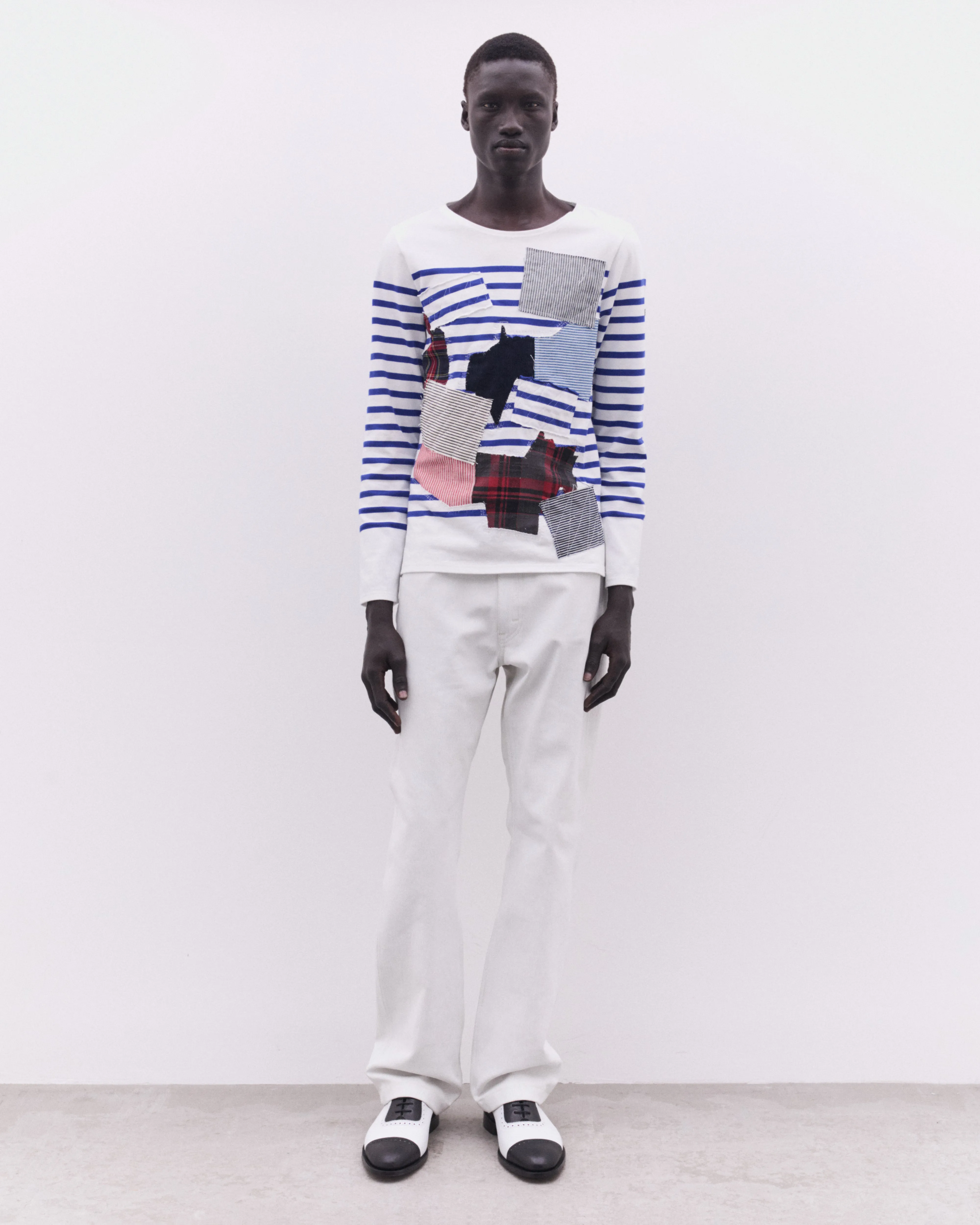 Junya Watanabe MAN - Saint James Multi Fabric Sailor Striped L/S T-Shirt - (White/Blue)