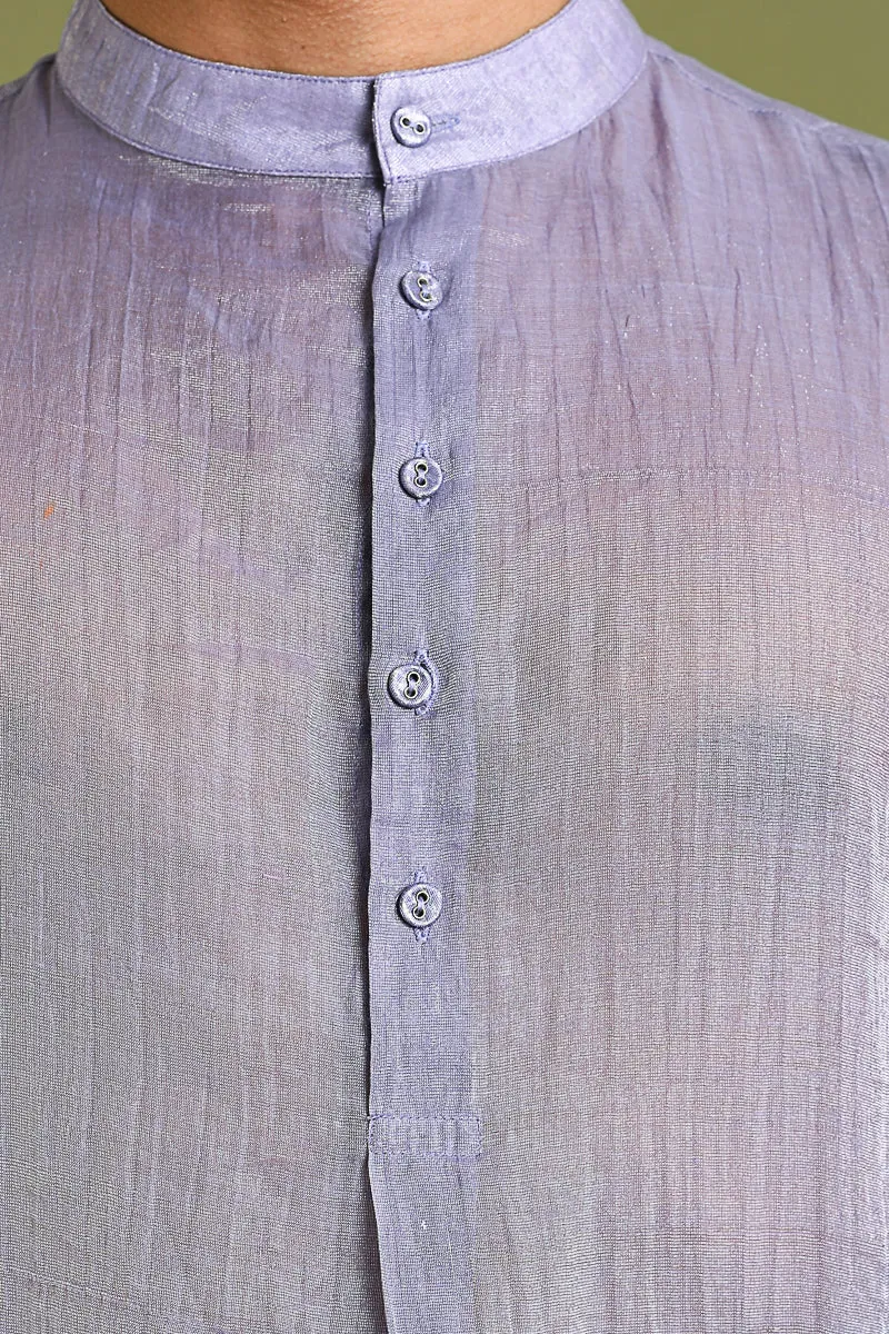 Lavender Shirt Kurta in Chanderi Tissue with White Cotton Pants
