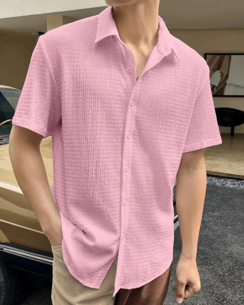 Lexus - Eyelet Button Down Knit Shirt