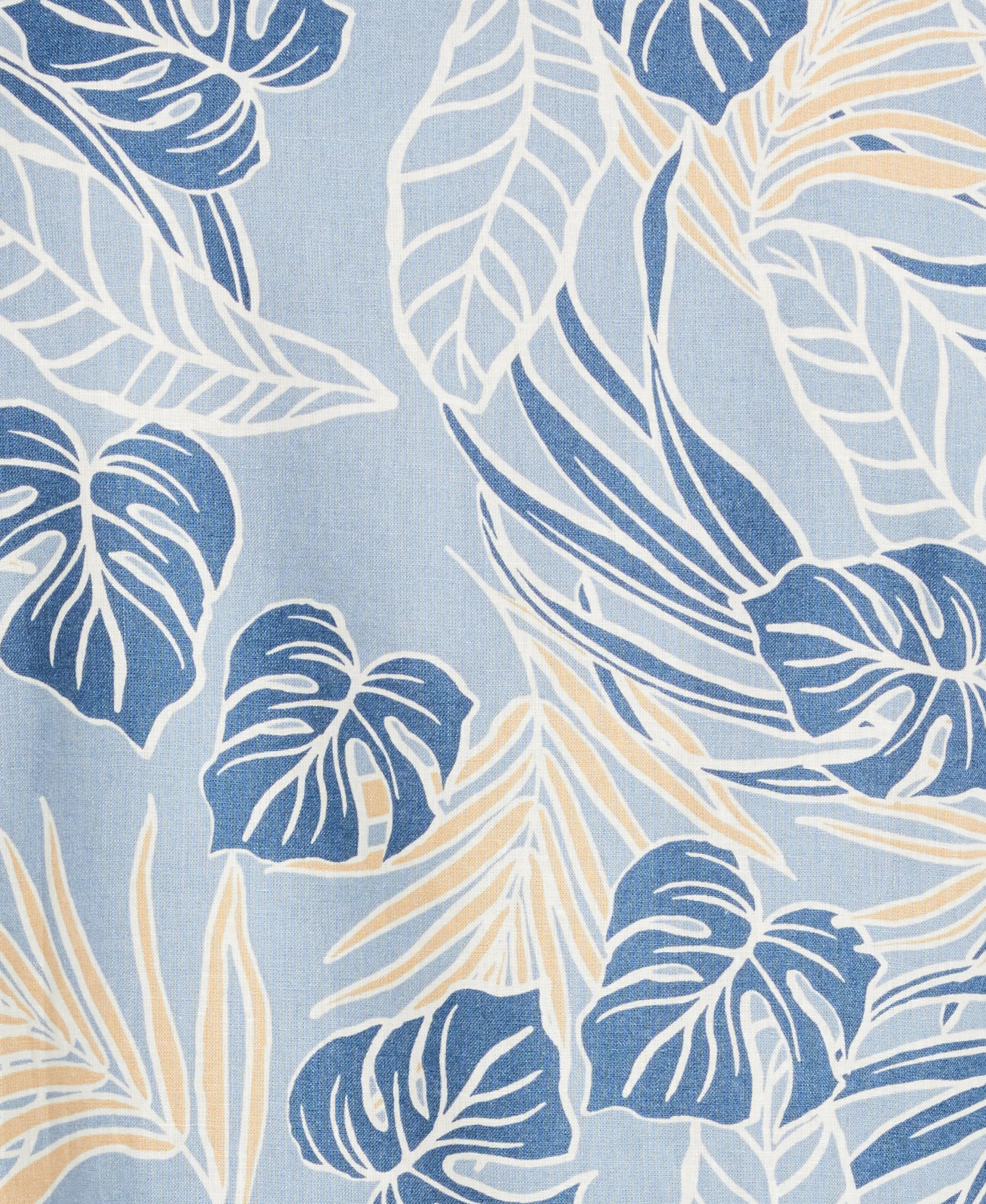 Linen-Blend Leaf Outline Print Shirt