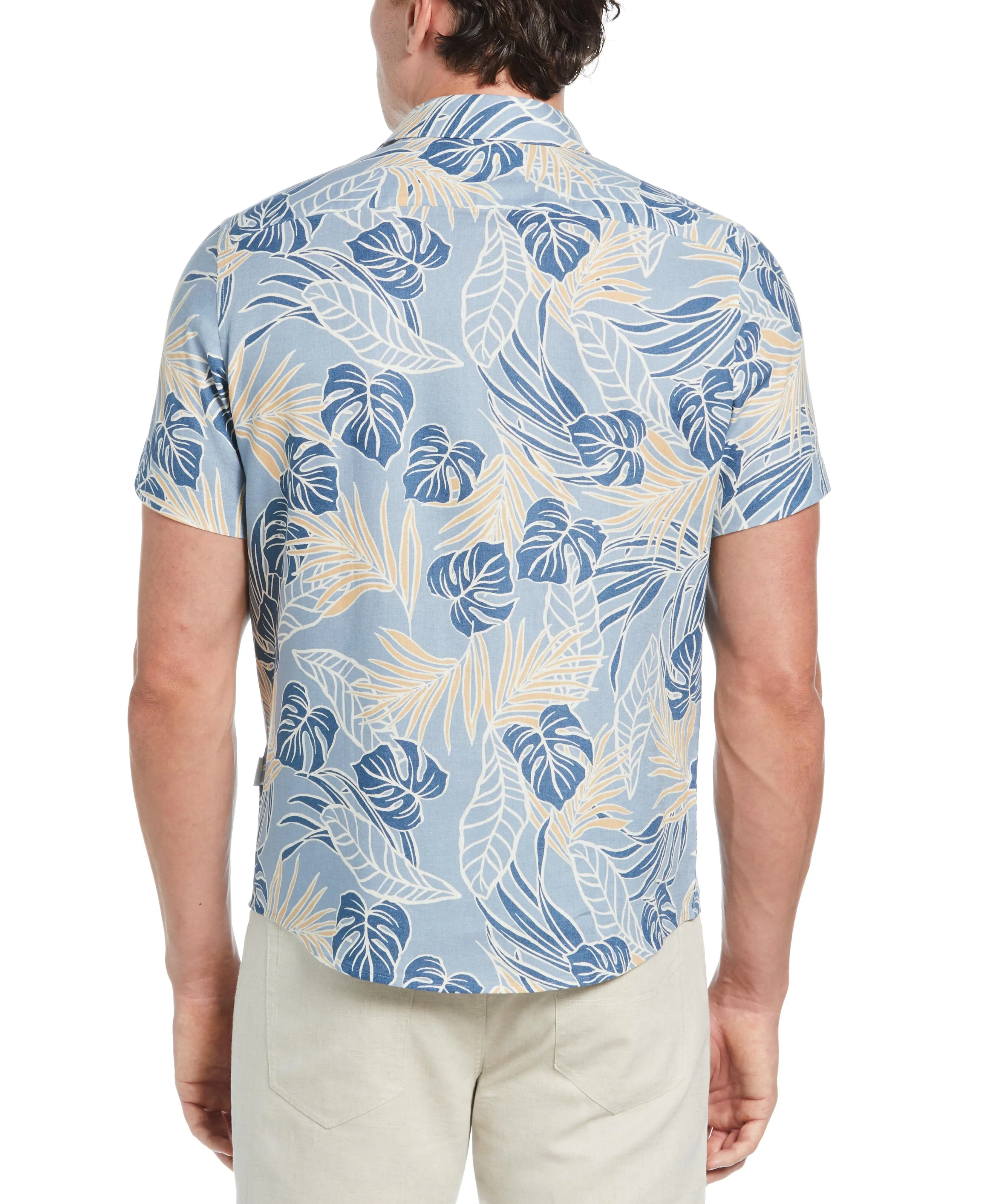 Linen-Blend Leaf Outline Print Shirt