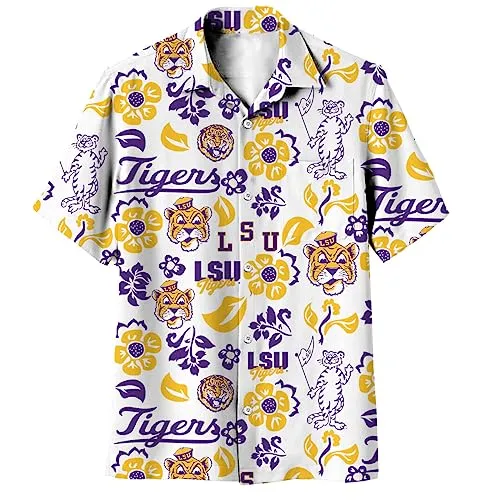 LSU Wes and Willy Mens Hawaiian Shirt With Classic LSU Logo
