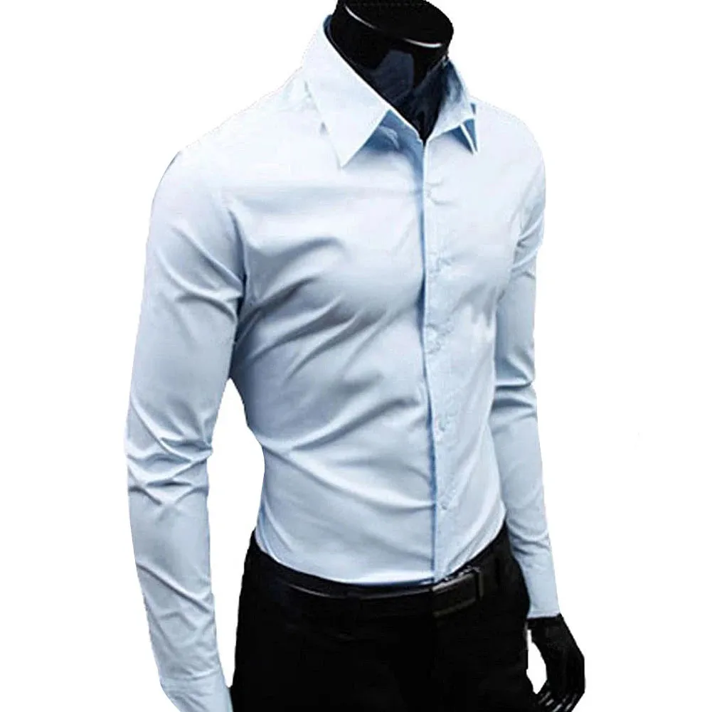 M - 5XL Business Men's Shirt Casual Elegant Work Shirt Solid Color Long Sleeve Buttons Down Slim Plus Size Shirt рубашка camisa