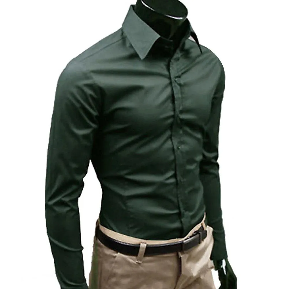 M - 5XL Business Men's Shirt Casual Elegant Work Shirt Solid Color Long Sleeve Buttons Down Slim Plus Size Shirt рубашка camisa