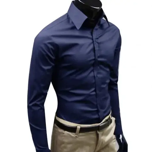 M - 5XL Business Men's Shirt Casual Elegant Work Shirt Solid Color Long Sleeve Buttons Down Slim Plus Size Shirt рубашка camisa