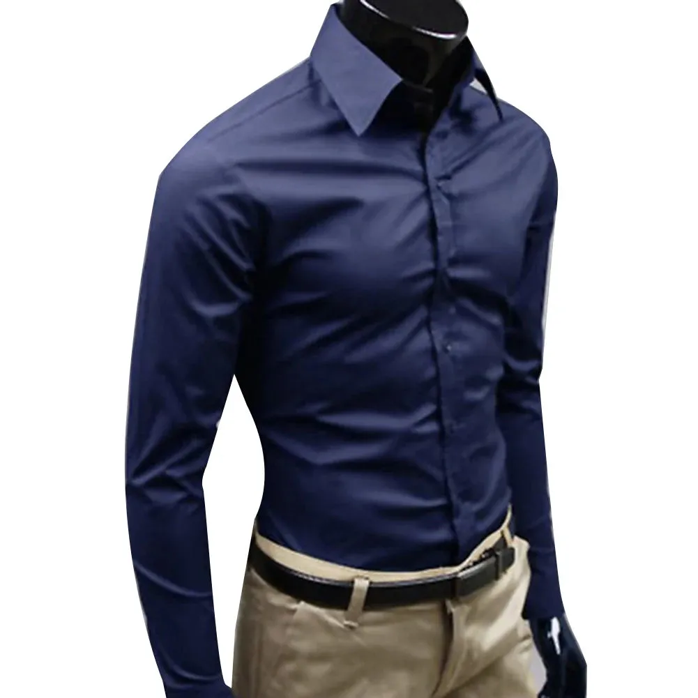 M - 5XL Business Men's Shirt Casual Elegant Work Shirt Solid Color Long Sleeve Buttons Down Slim Plus Size Shirt рубашка camisa