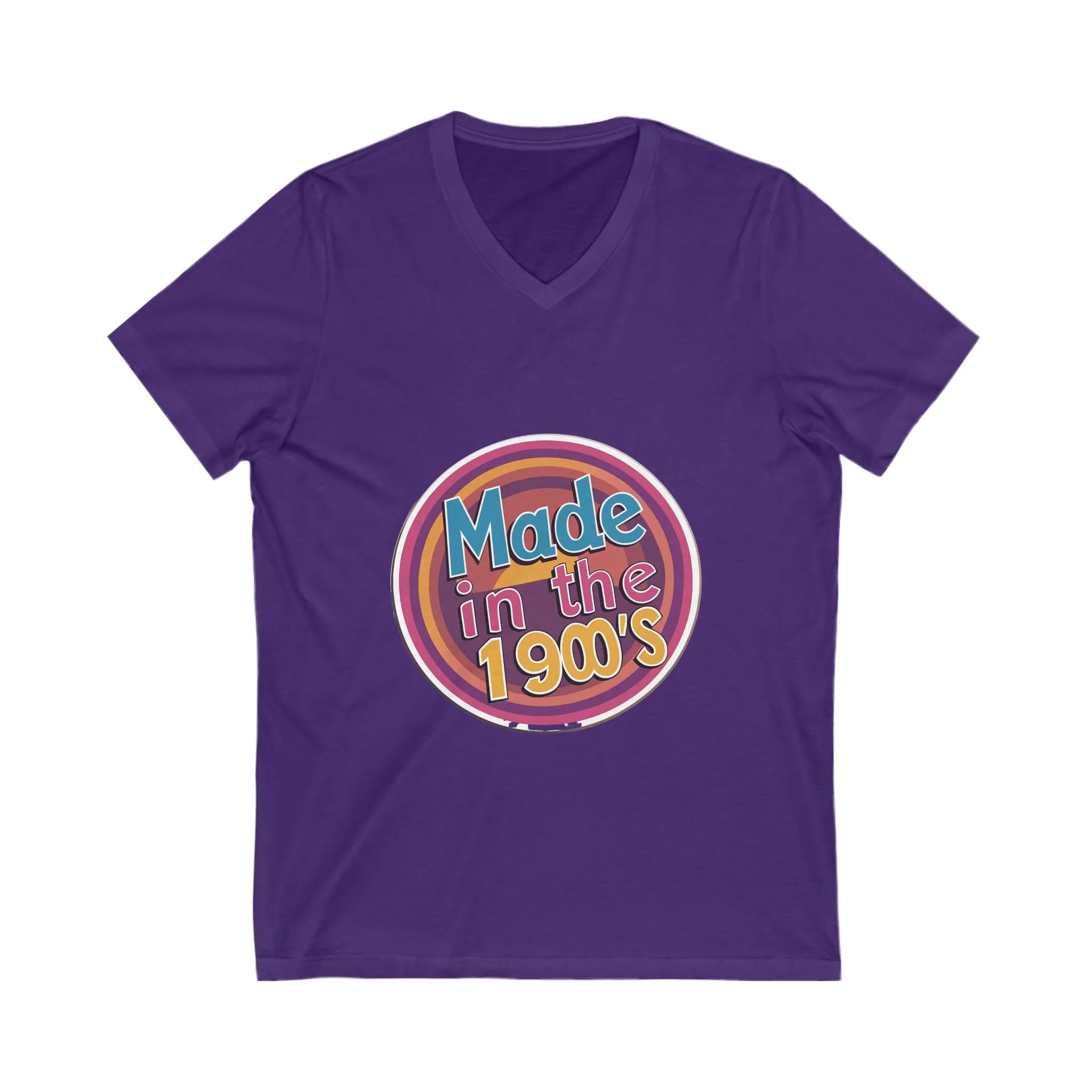 Made in the 1900's Retro V-Neck T-Shirt | Vintage Birthday Design | Neon Circle Pride