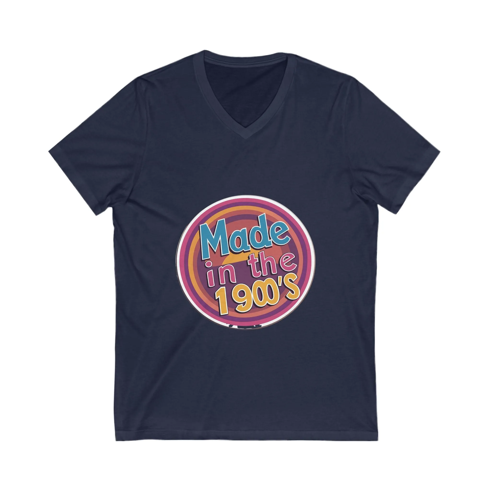 Made in the 1900's Retro V-Neck T-Shirt | Vintage Birthday Design | Neon Circle Pride