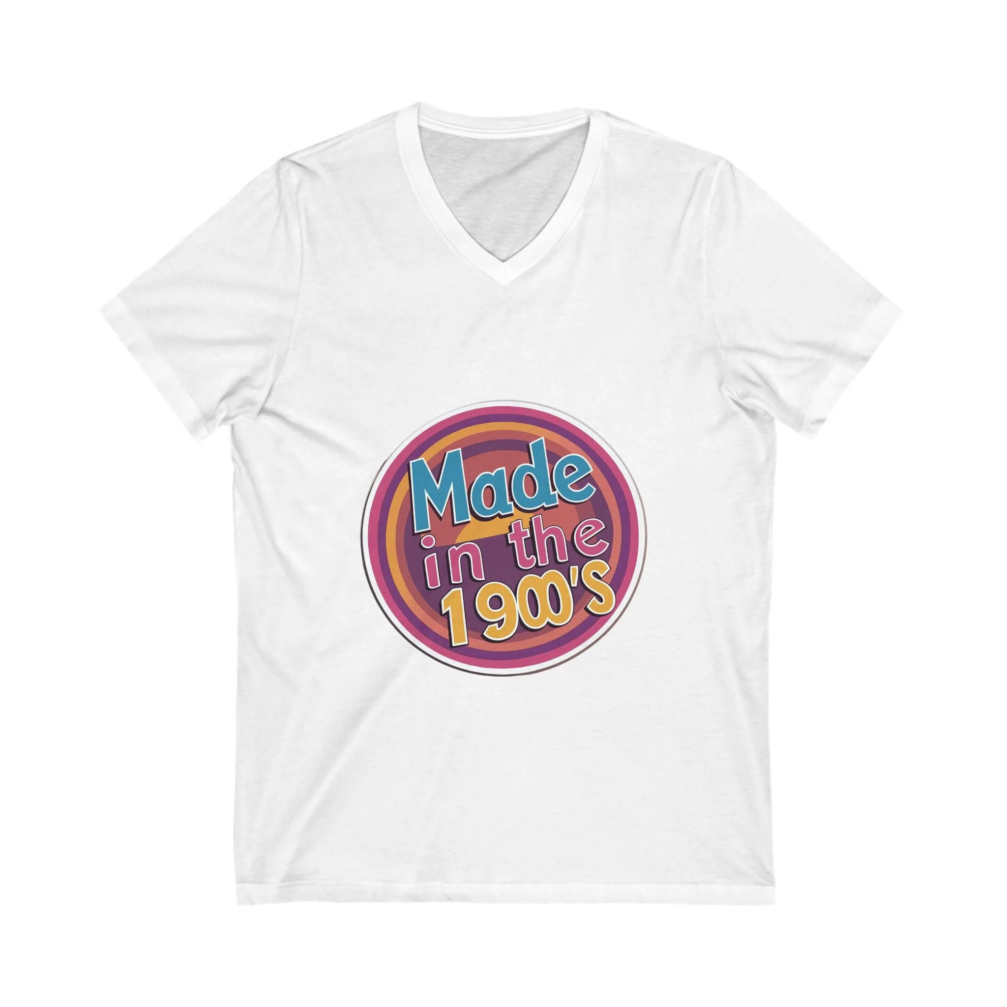 Made in the 1900's Retro V-Neck T-Shirt | Vintage Birthday Design | Neon Circle Pride