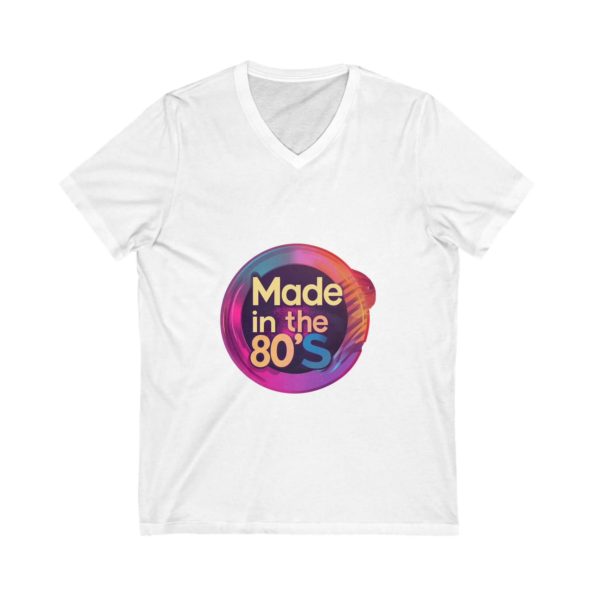 Made in the 80s Retro V-Neck | Neon Birthday Celebration Tee