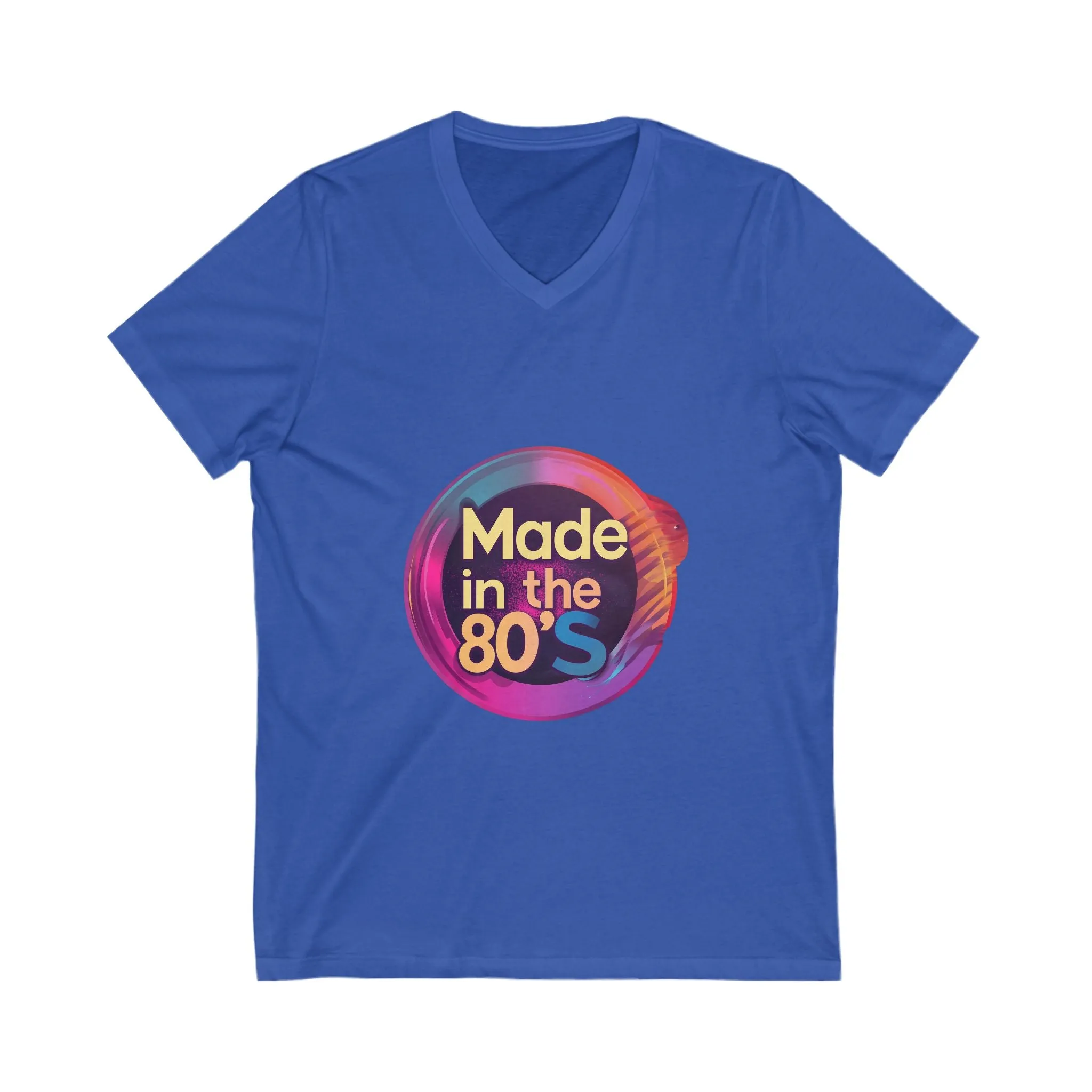 Made in the 80s Retro V-Neck | Neon Birthday Celebration Tee