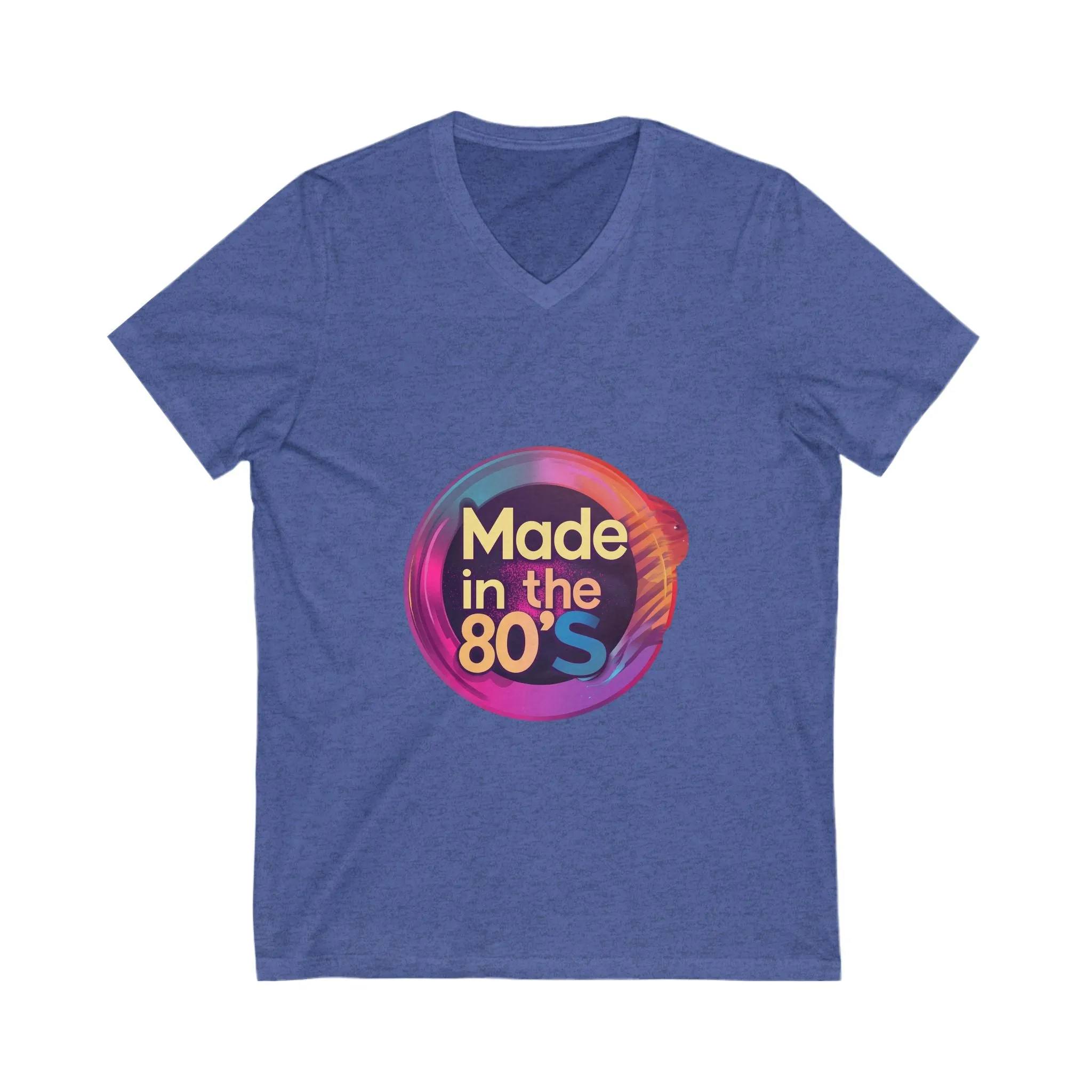 Made in the 80s Retro V-Neck | Neon Birthday Celebration Tee