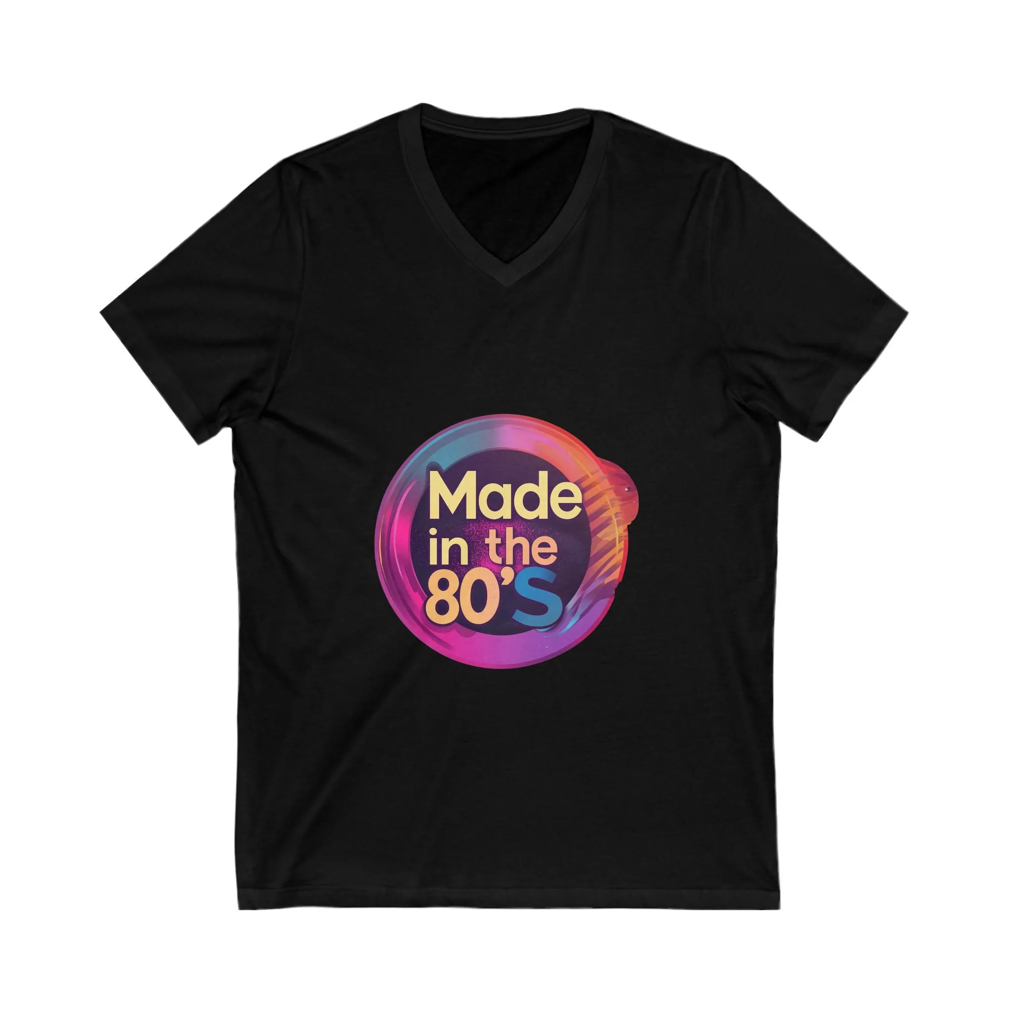 Made in the 80s Retro V-Neck | Neon Birthday Celebration Tee