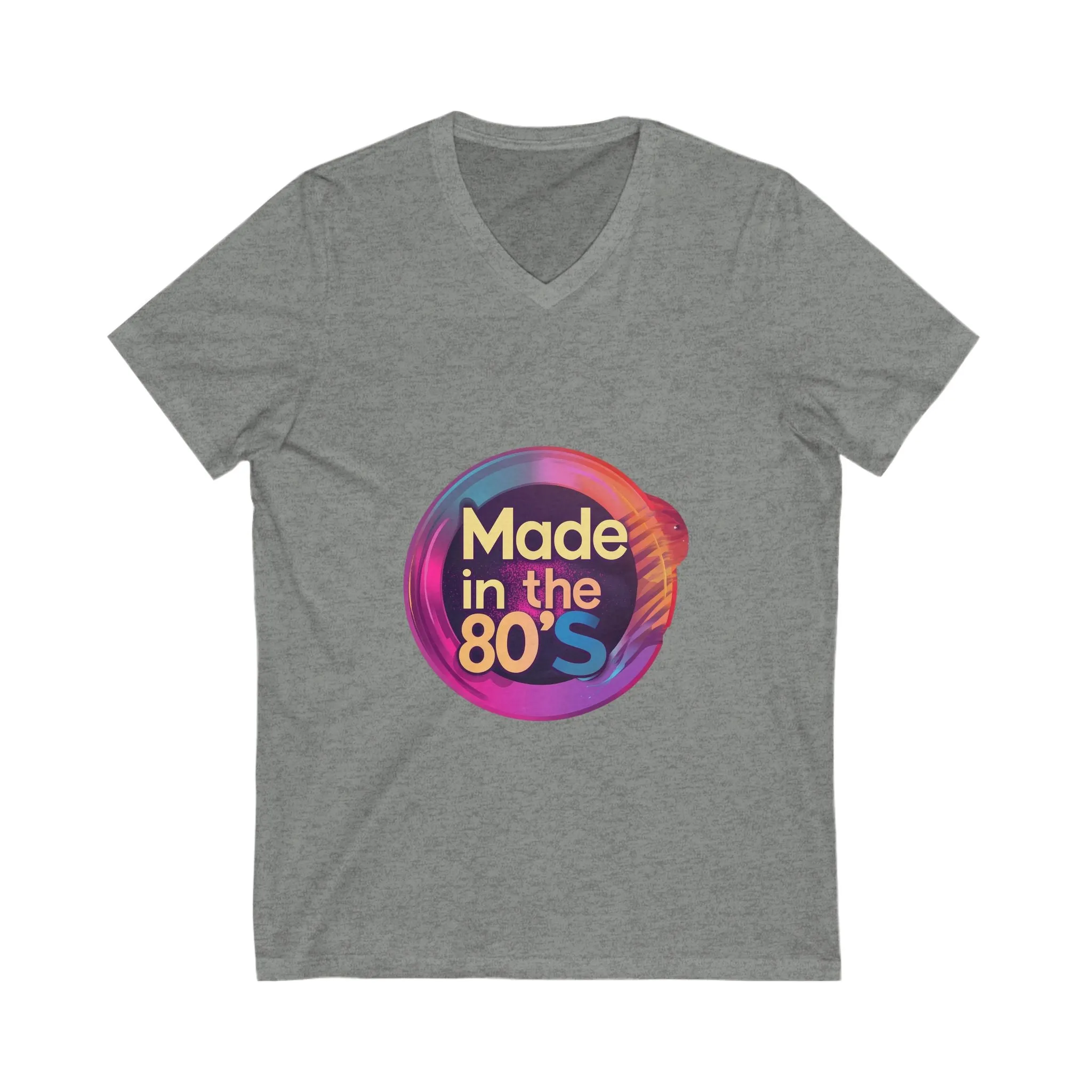 Made in the 80s Retro V-Neck | Neon Birthday Celebration Tee