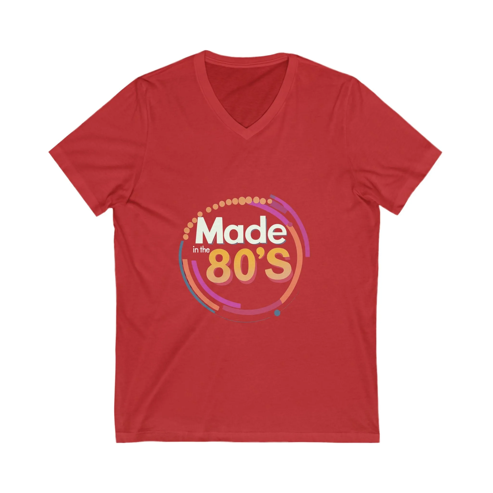 Made in the 80's Retro V-Neck T-Shirt | Vintage Birthday Gift | Neon Circle Design