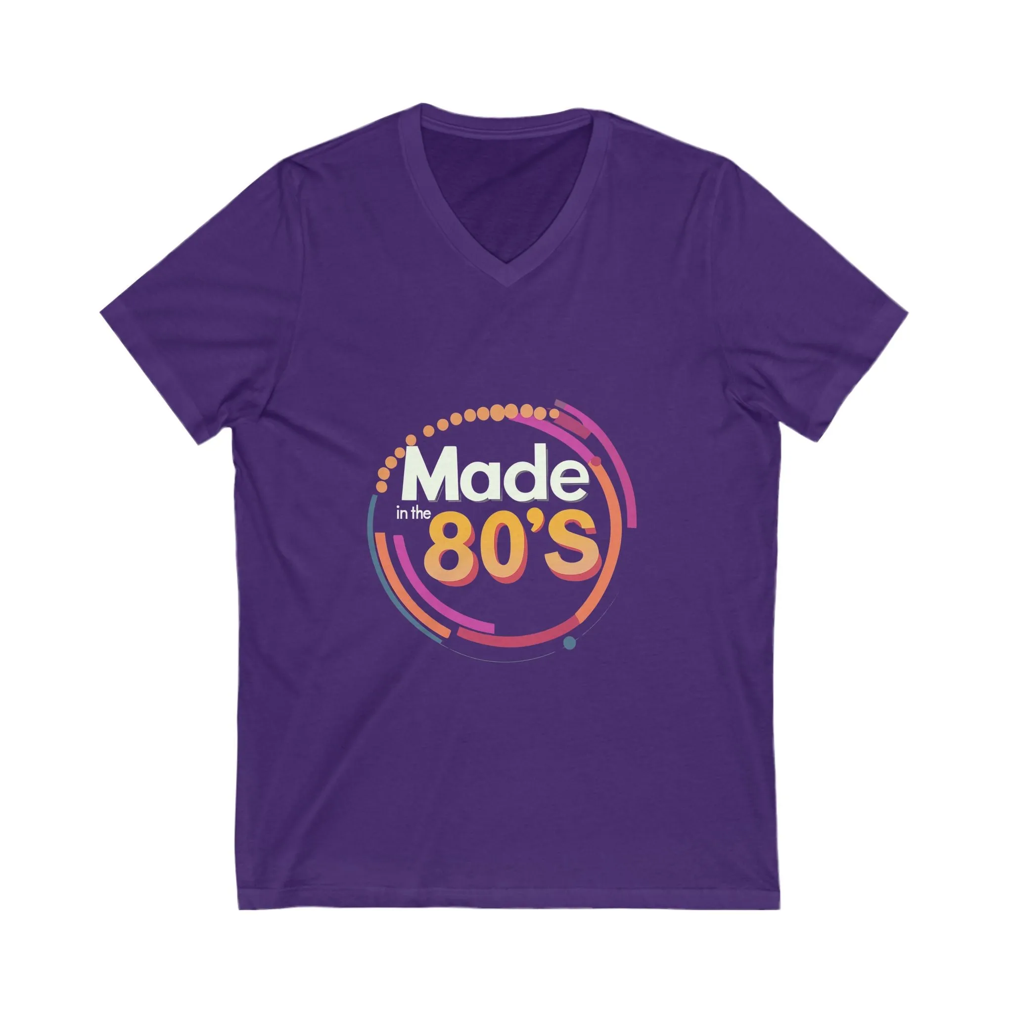 Made in the 80's Retro V-Neck T-Shirt | Vintage Birthday Gift | Neon Circle Design