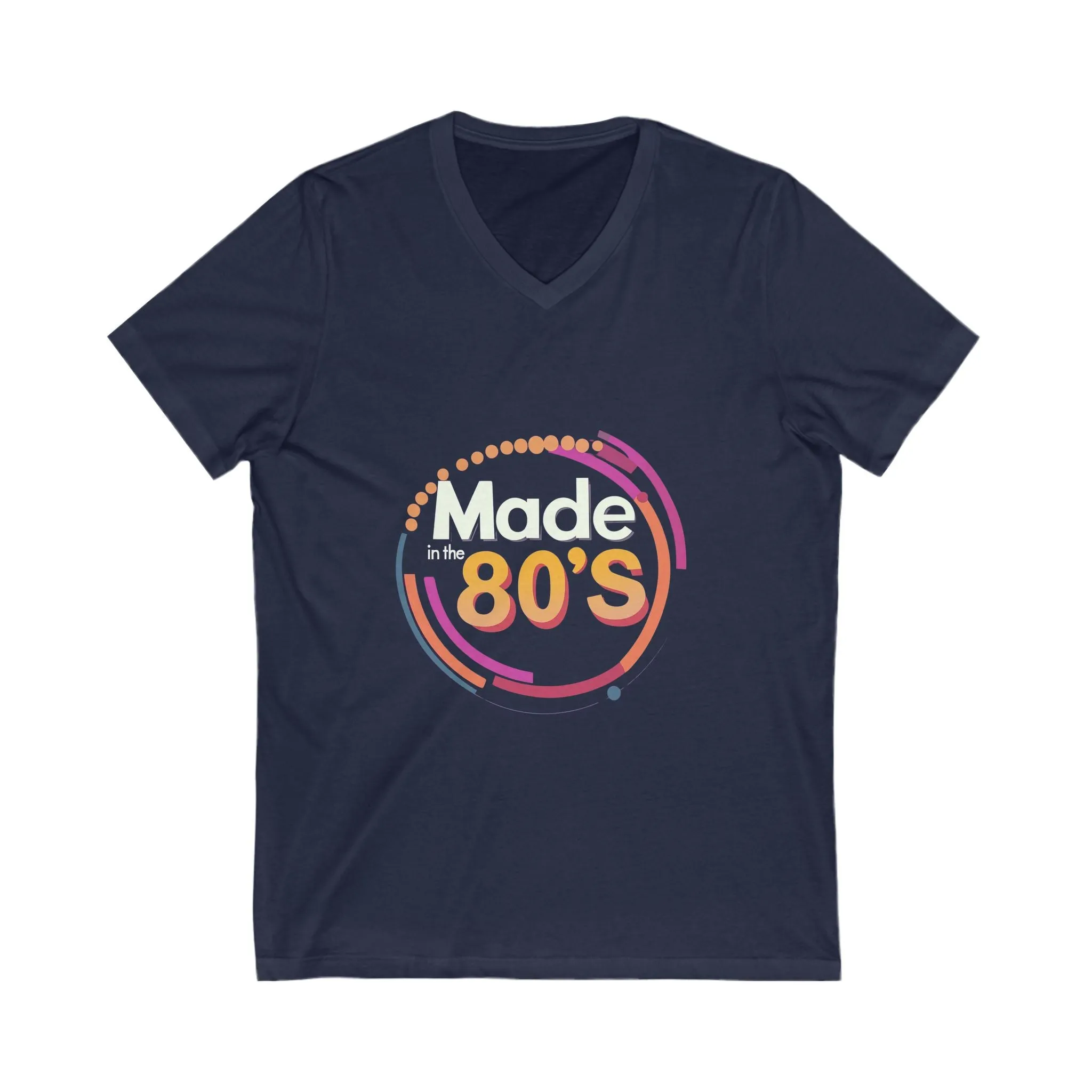 Made in the 80's Retro V-Neck T-Shirt | Vintage Birthday Gift | Neon Circle Design