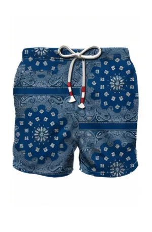 MC2 SAINT BARTH Men Swim Shorts Caprese Blue Bandanna Round Print