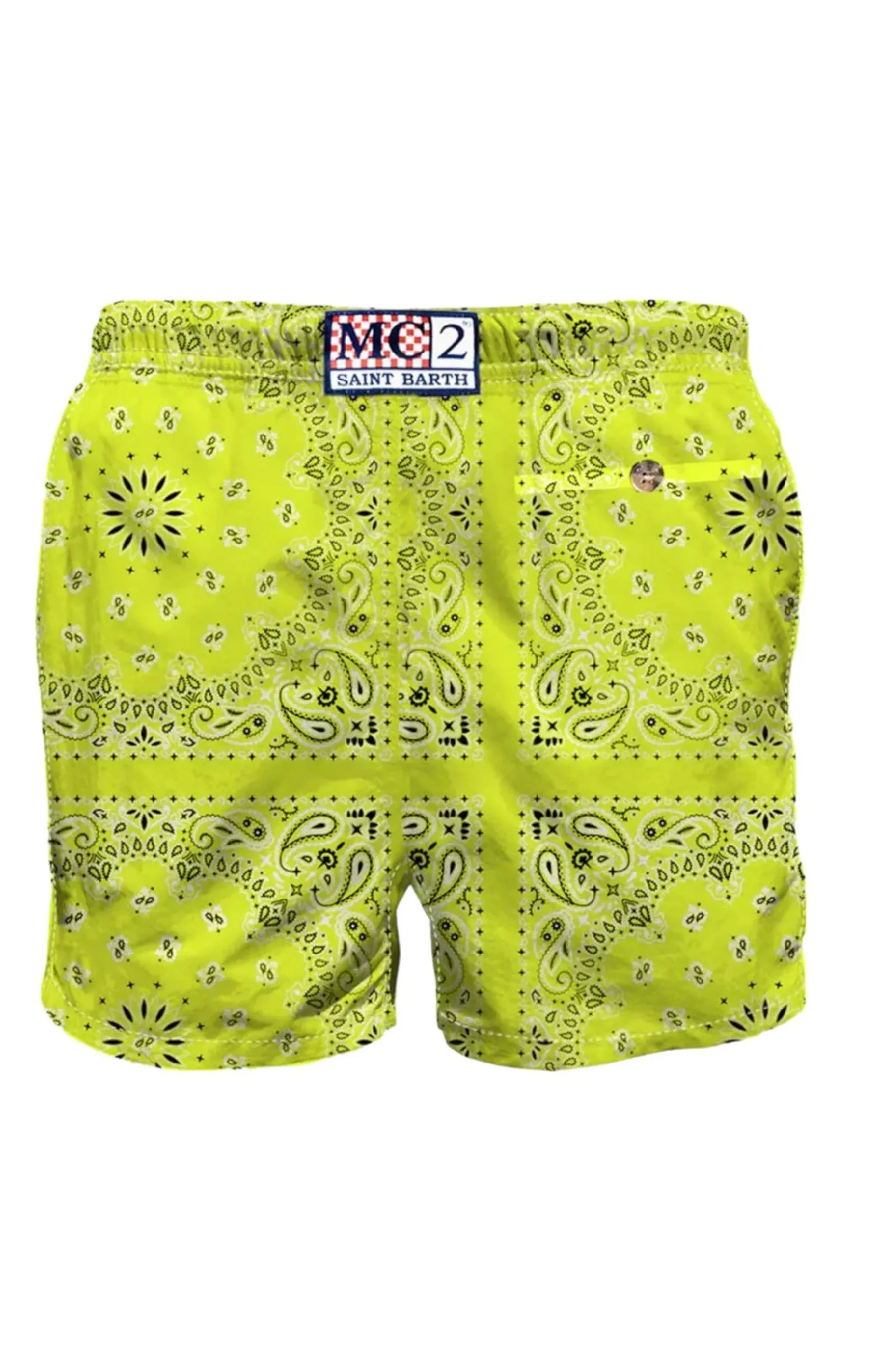 MC2 SAINT BARTH Men Swim Shorts Caprese Yellow Bandanna Round Print