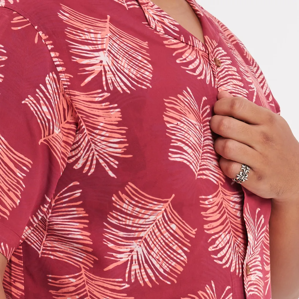 Men's Batik Cuban Shirt - Crimson Sawit