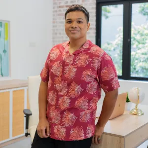 Men's Batik Cuban Shirt - Crimson Sawit