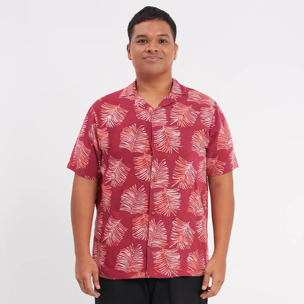 Men's Batik Cuban Shirt - Crimson Sawit