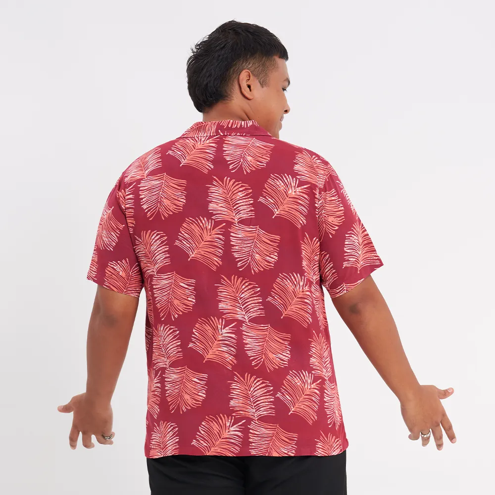 Men's Batik Cuban Shirt - Crimson Sawit