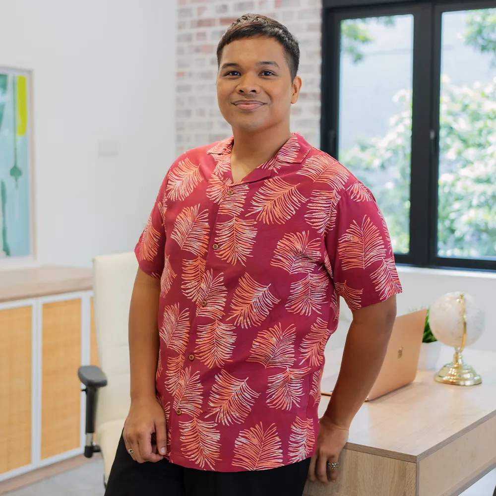 Men's Batik Cuban Shirt - Crimson Sawit