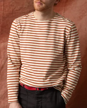 Men’s Breton Stripe Boatneck Tee in Off White/Acorn