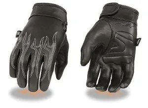 MEN'S BUTTER SOFT TOP QUALITY CRUISER GLOVES W/FLAME EMBRIODERED AND GEL PALM
