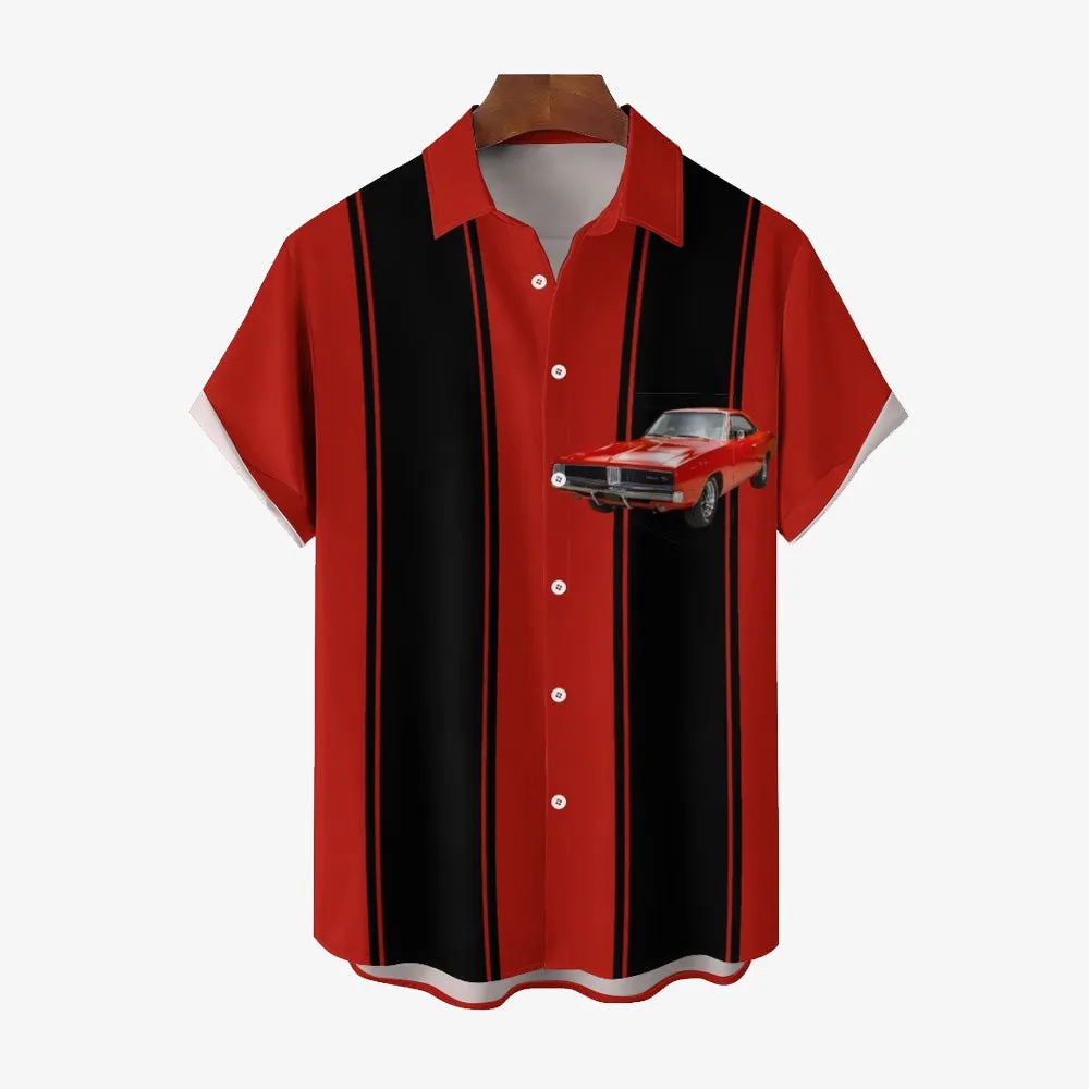 Men's Classic Retro Car Print Casual Short Sleeve Shirt 2402000232