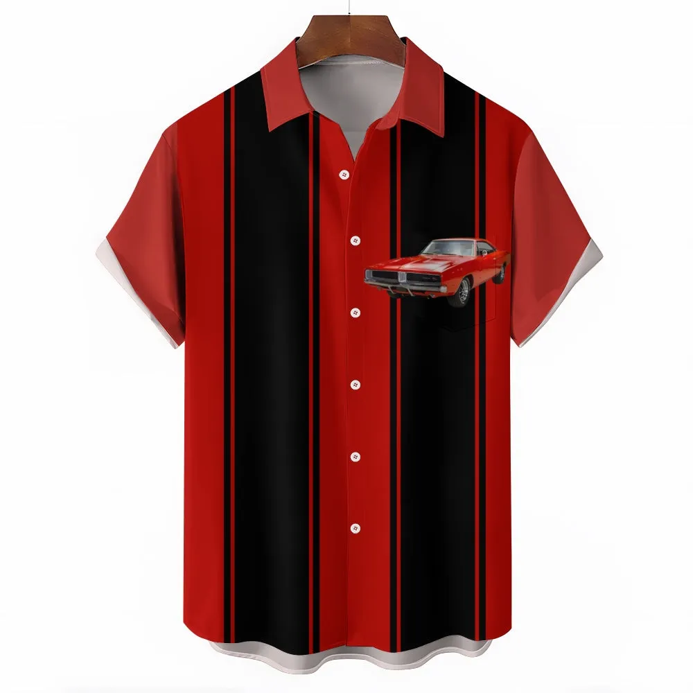 Men's Classic Retro Car Print Casual Short Sleeve Shirt 2402000232