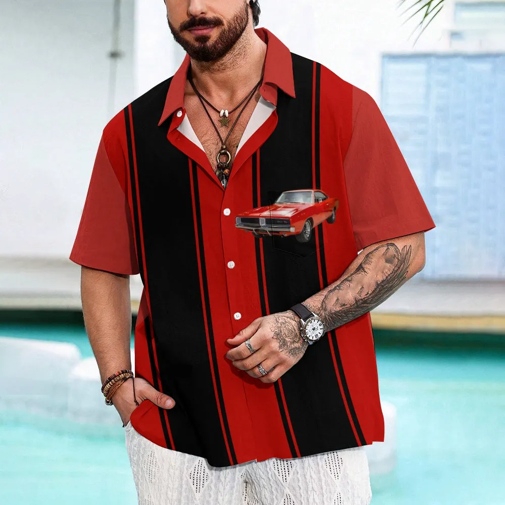 Men's Classic Retro Car Print Casual Short Sleeve Shirt 2402000232