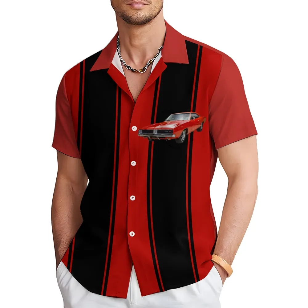 Men's Classic Retro Car Print Casual Short Sleeve Shirt 2402000232