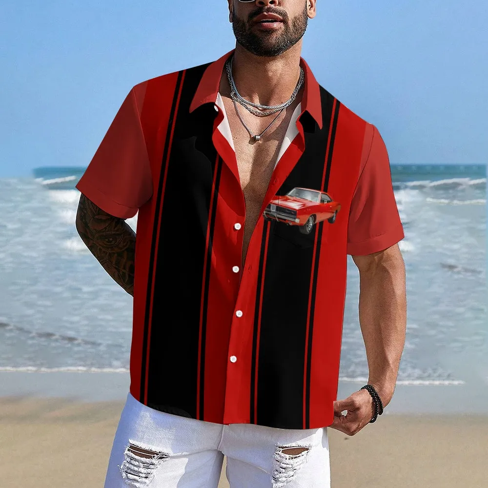 Men's Classic Retro Car Print Casual Short Sleeve Shirt 2402000232