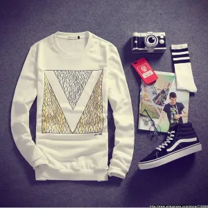 Men's Fashion Crew Neck Print Sweater