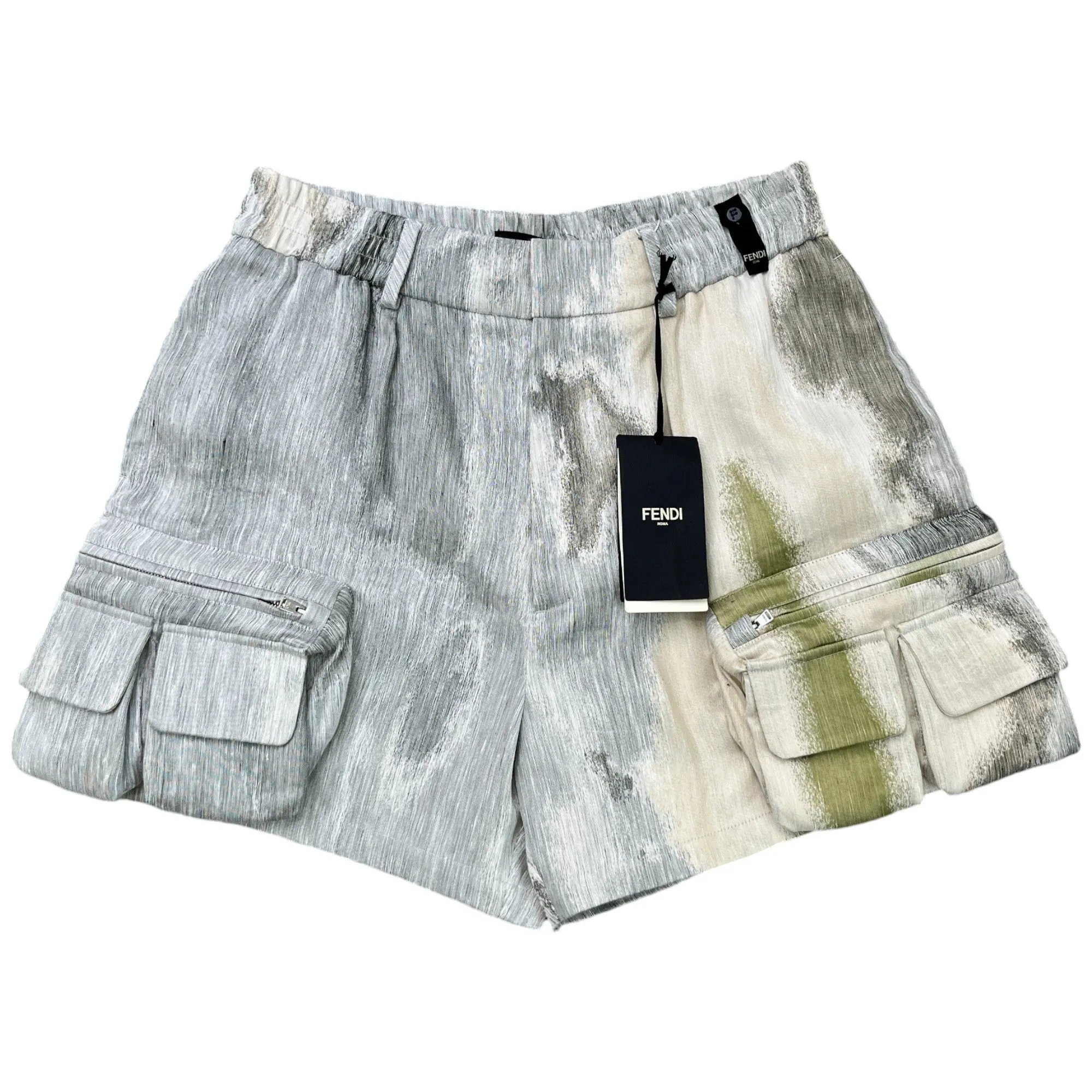 Men's Forest Graphic Print Linen-Blend Shorts Green Size IT 48 / UK 32