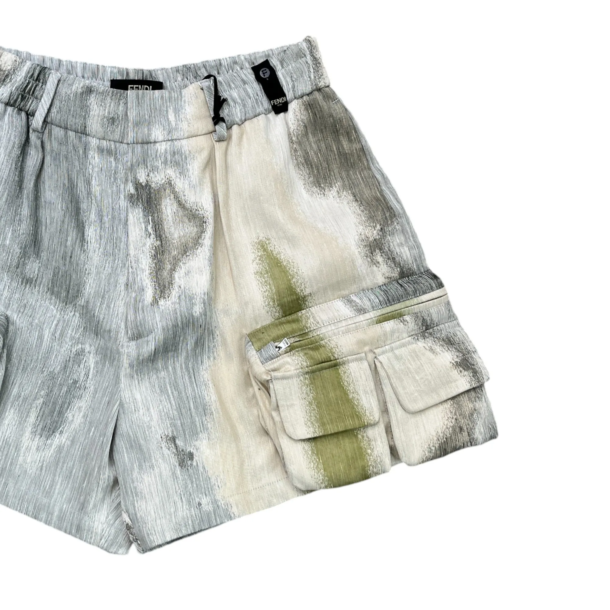 Men's Forest Graphic Print Linen-Blend Shorts Green Size IT 48 / UK 32
