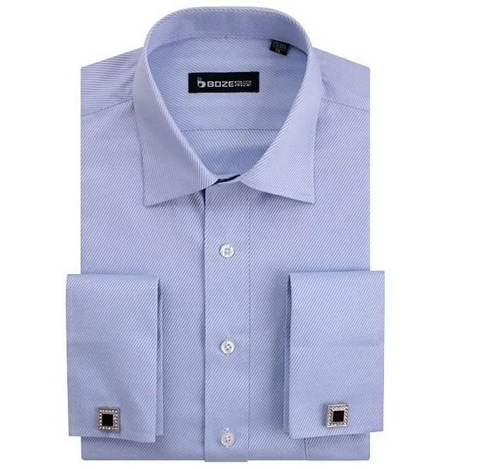 Men's French Cut Striped Dress Shirt with Luxury Button Cuffs