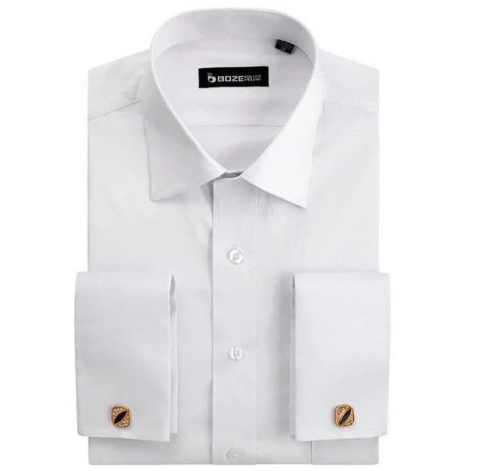 Men's French Cut Striped Dress Shirt with Luxury Button Cuffs